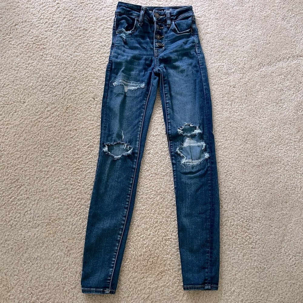 Blue, Ripped Skinny Jeans